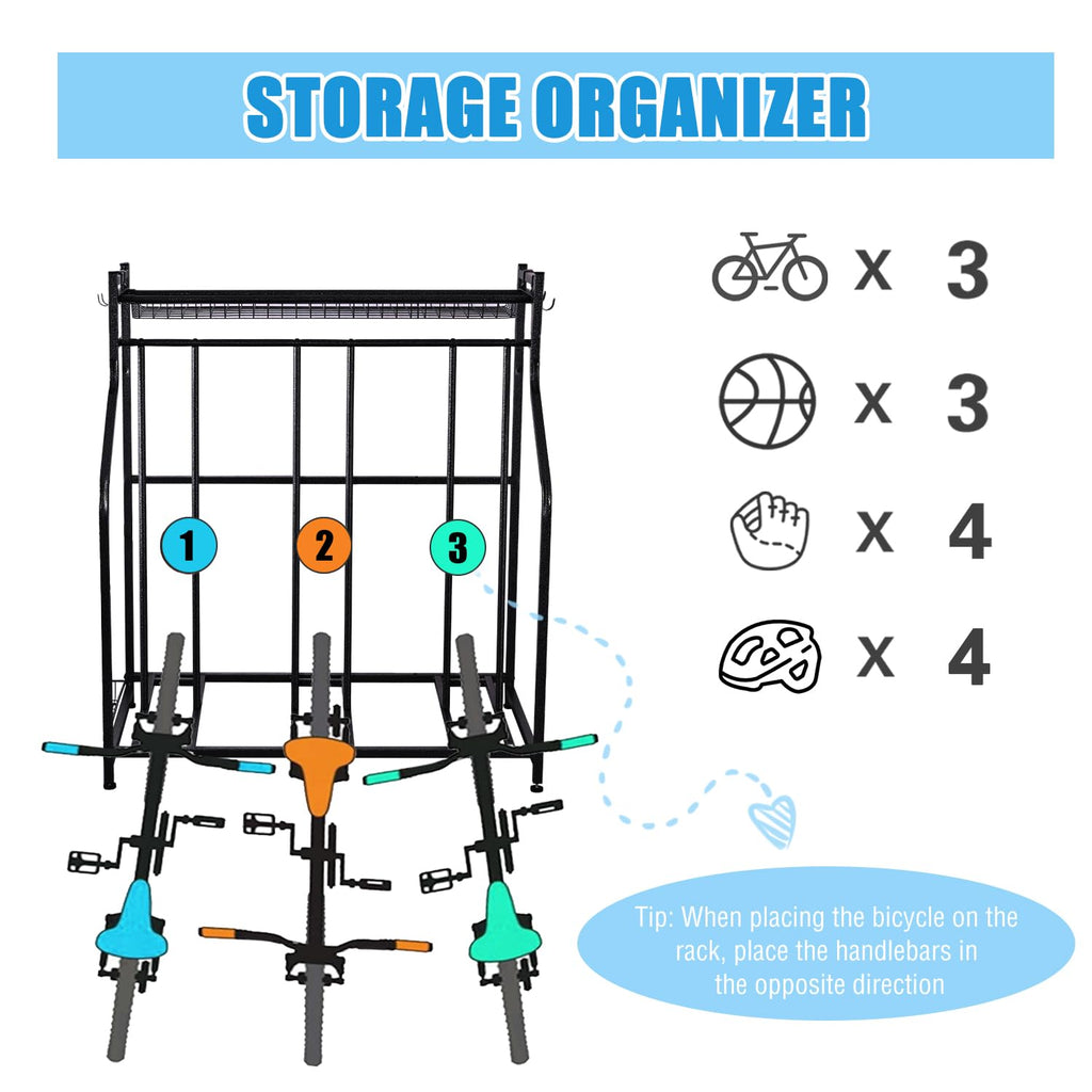Freestanding 3-Bike Storage Rack for Home Garage