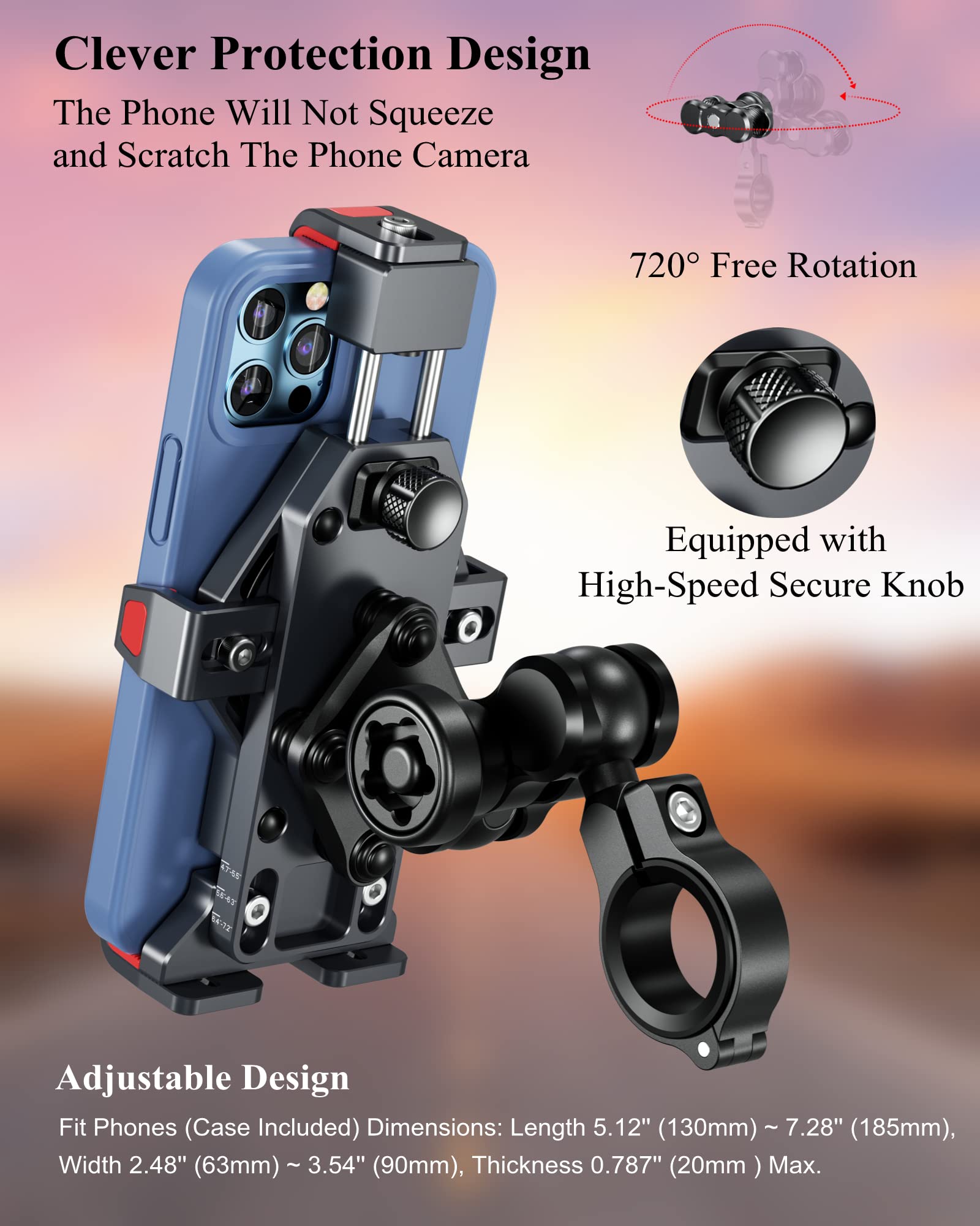Anti-Theft Aluminum Motorcycle Phone Mount