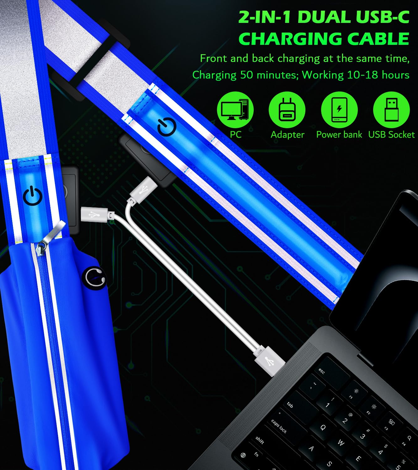 LED Reflective Running Safety Belt With Phone Pouch