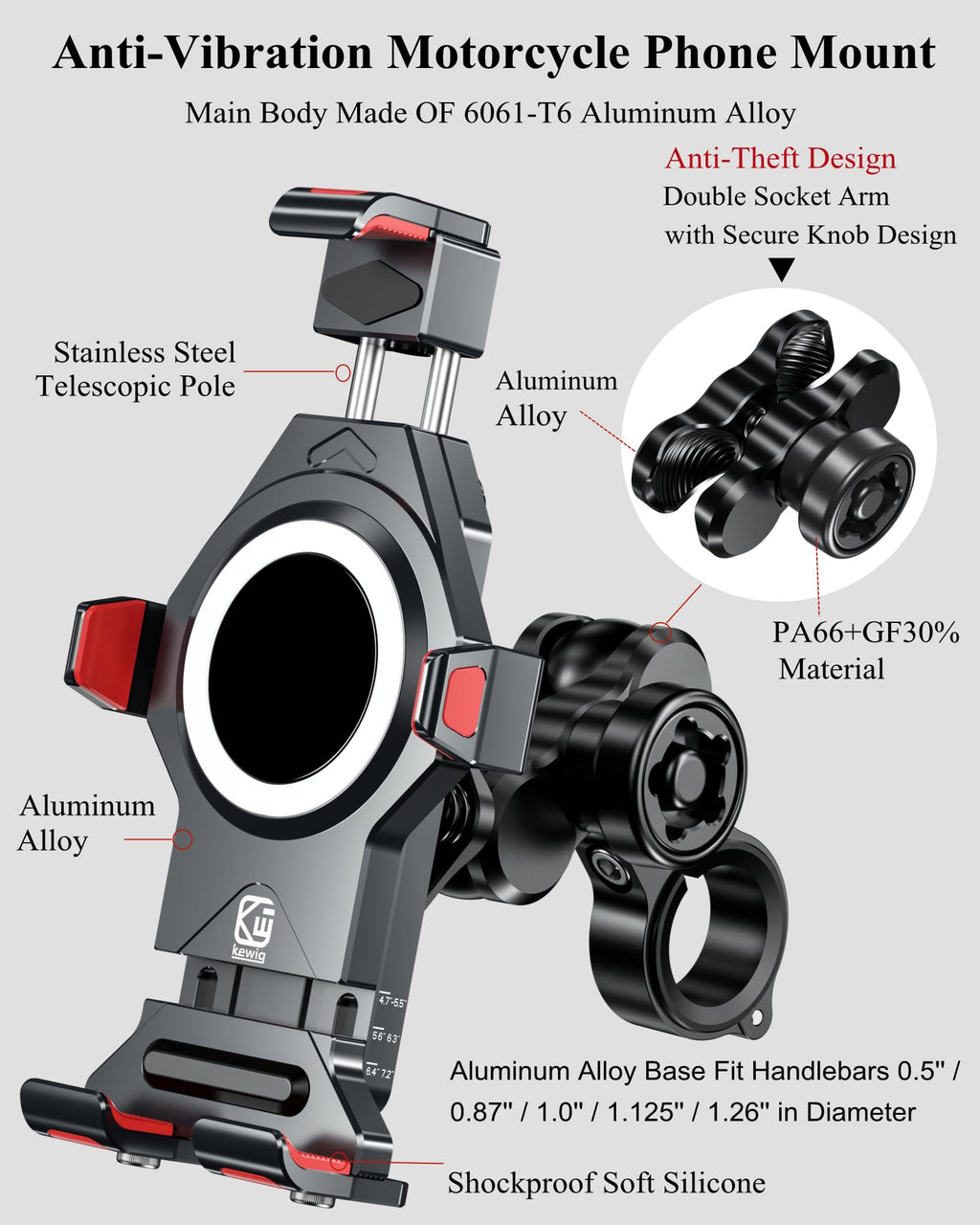 Anti-Theft Aluminum Motorcycle Phone Mount