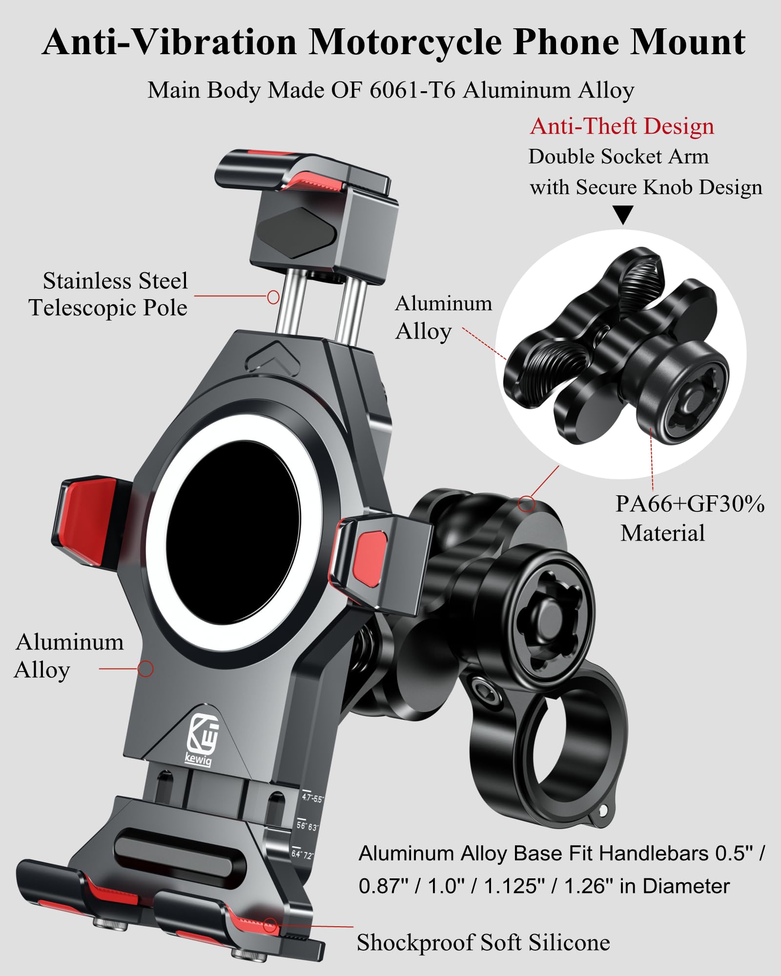 Anti-Theft Aluminum Motorcycle Phone Mount