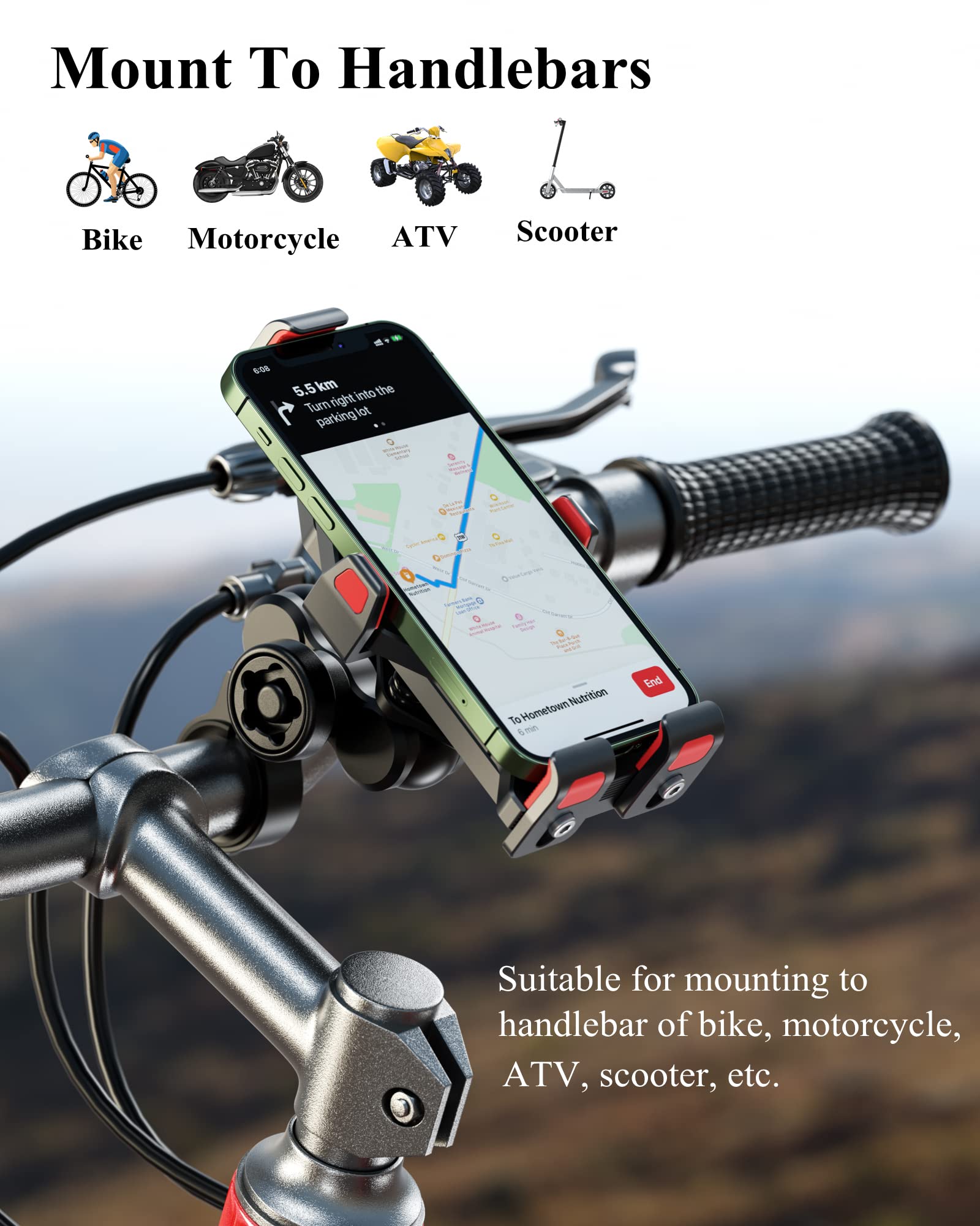 Anti-Theft Aluminum Motorcycle Phone Mount