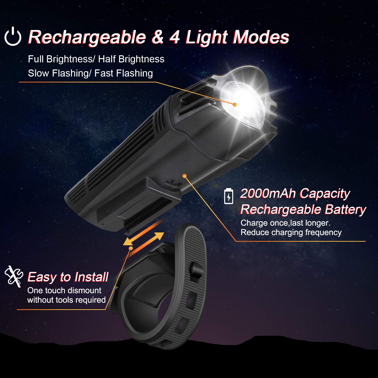 USB Rechargeable Front & Rear Bike Light Set