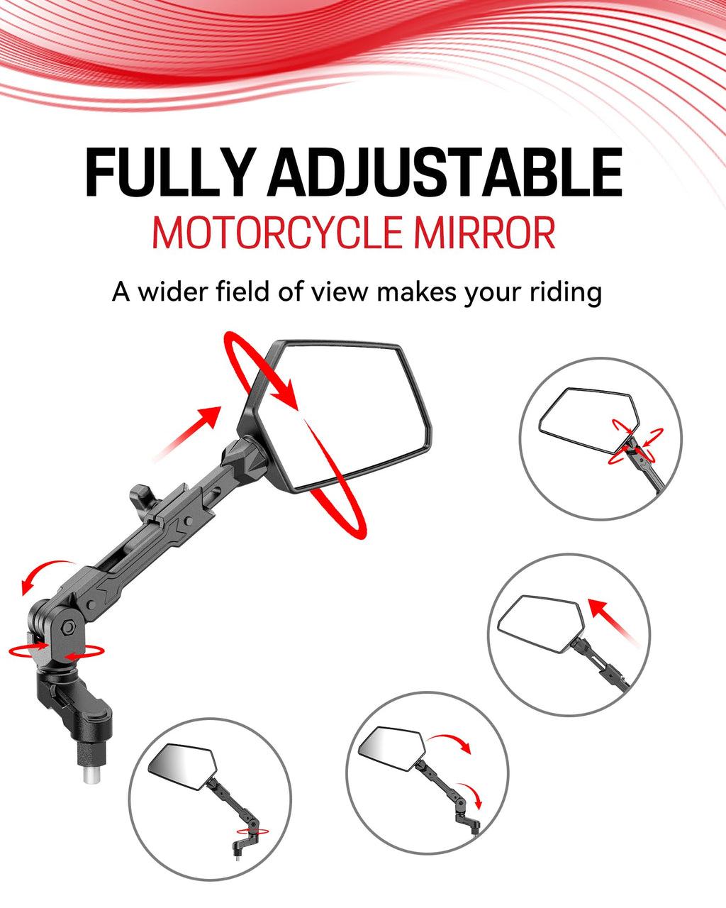 Extendable 360° Adjustable Convex Handlebar Mirror