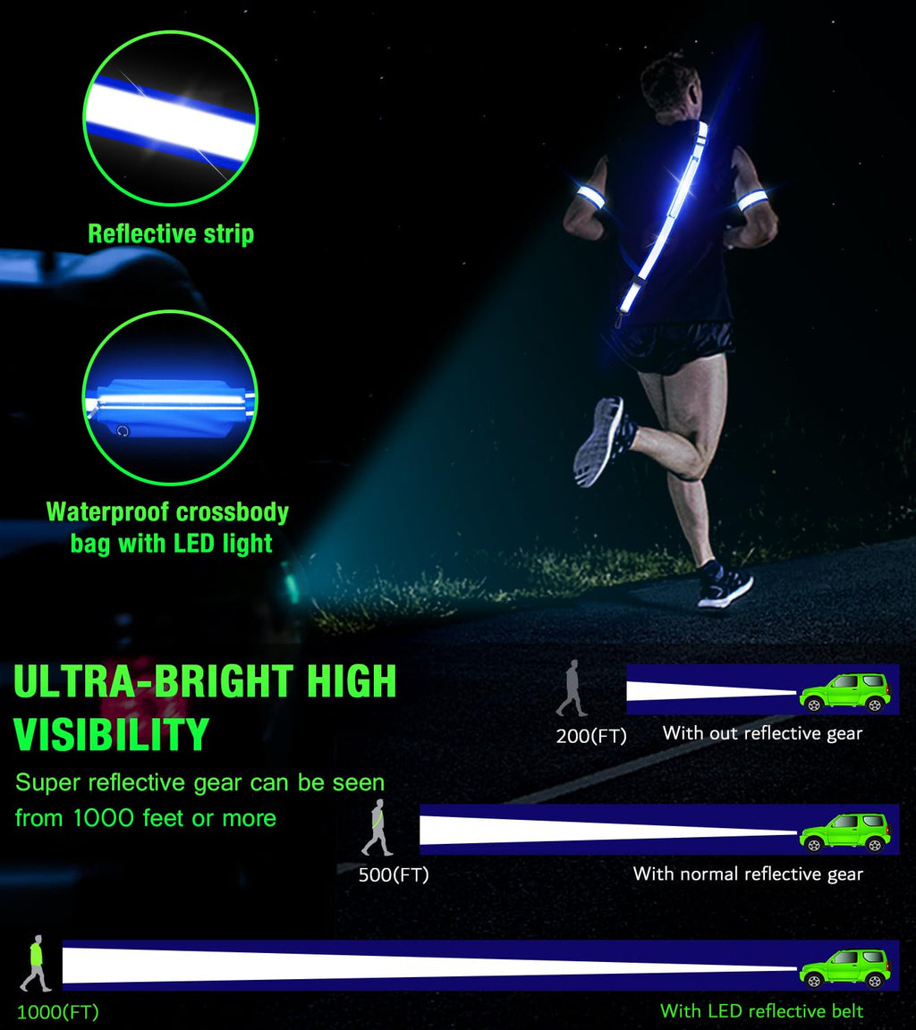 LED Reflective Running Safety Belt With Phone Pouch