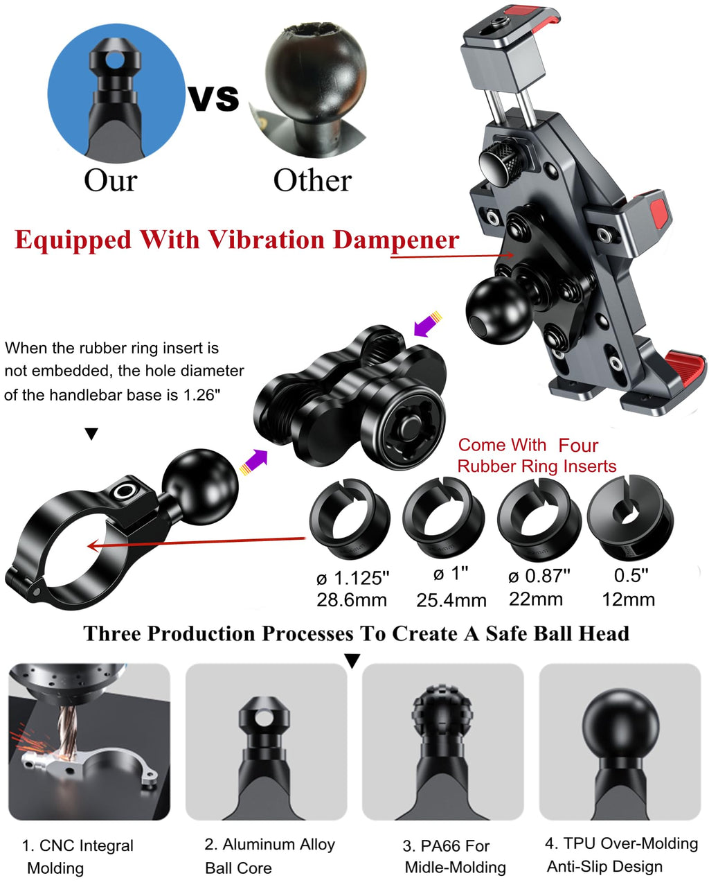 Anti-Theft Aluminum Motorcycle Phone Mount