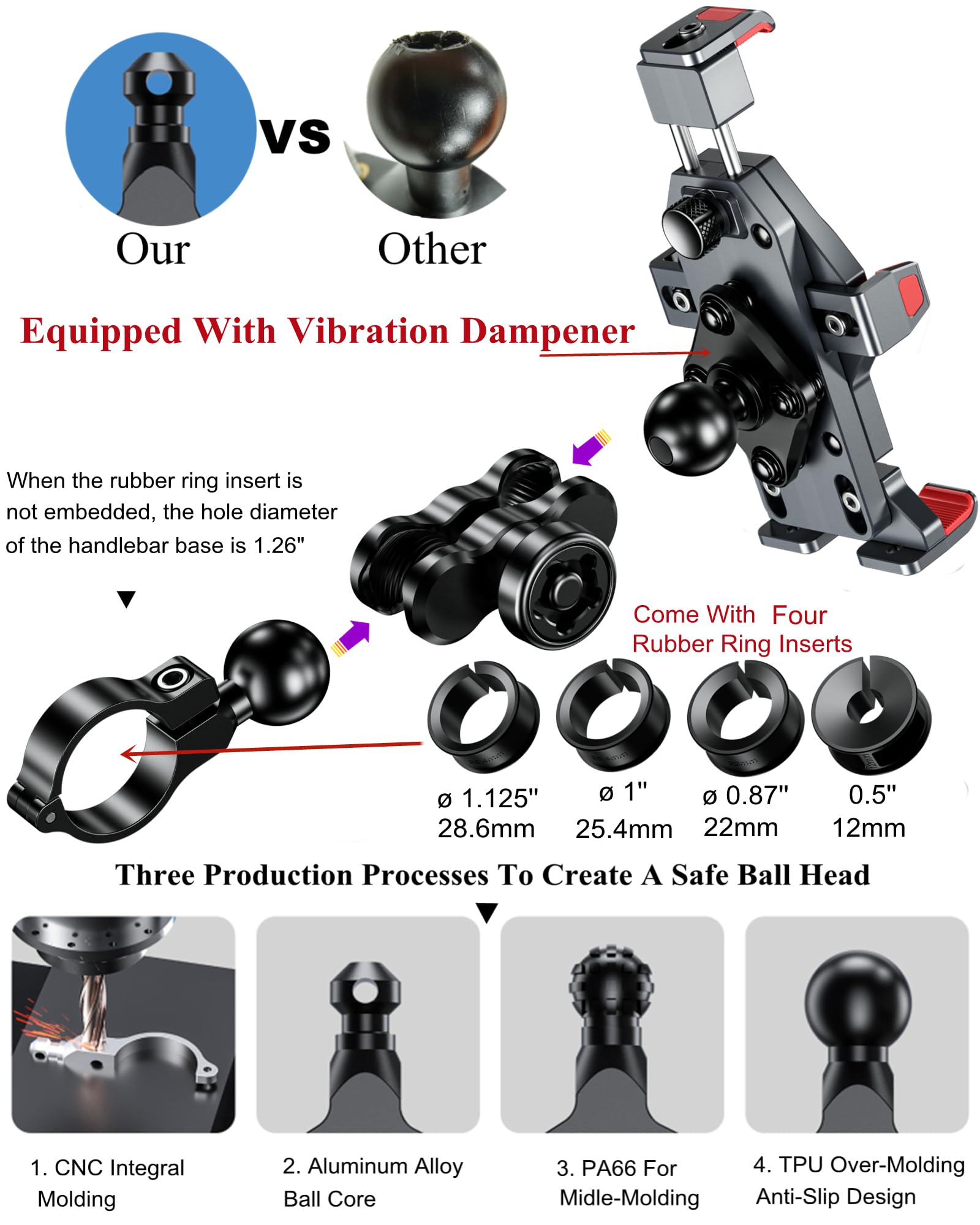 Anti-Theft Aluminum Motorcycle Phone Mount