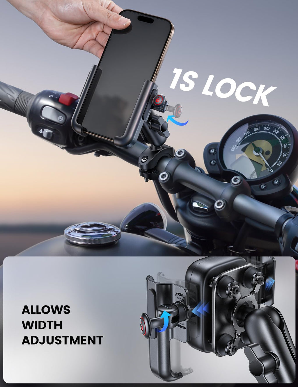 All-Metal Anti-Shake Motorcycle Phone Mount