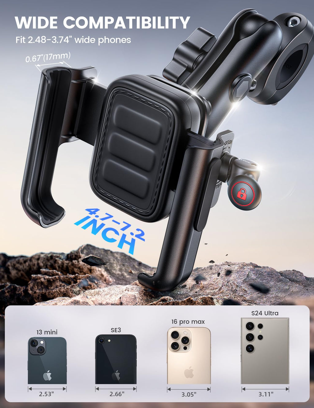 All-Metal Anti-Shake Motorcycle Phone Mount