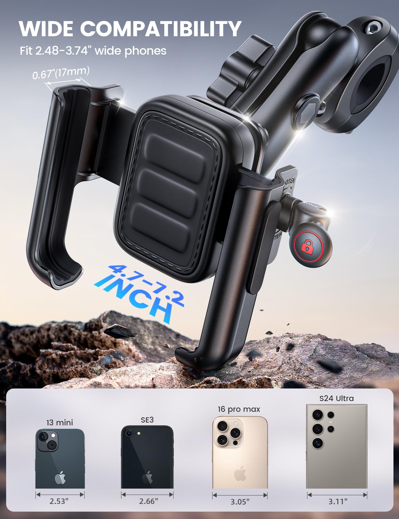 All-Metal Anti-Shake Motorcycle Phone Mount