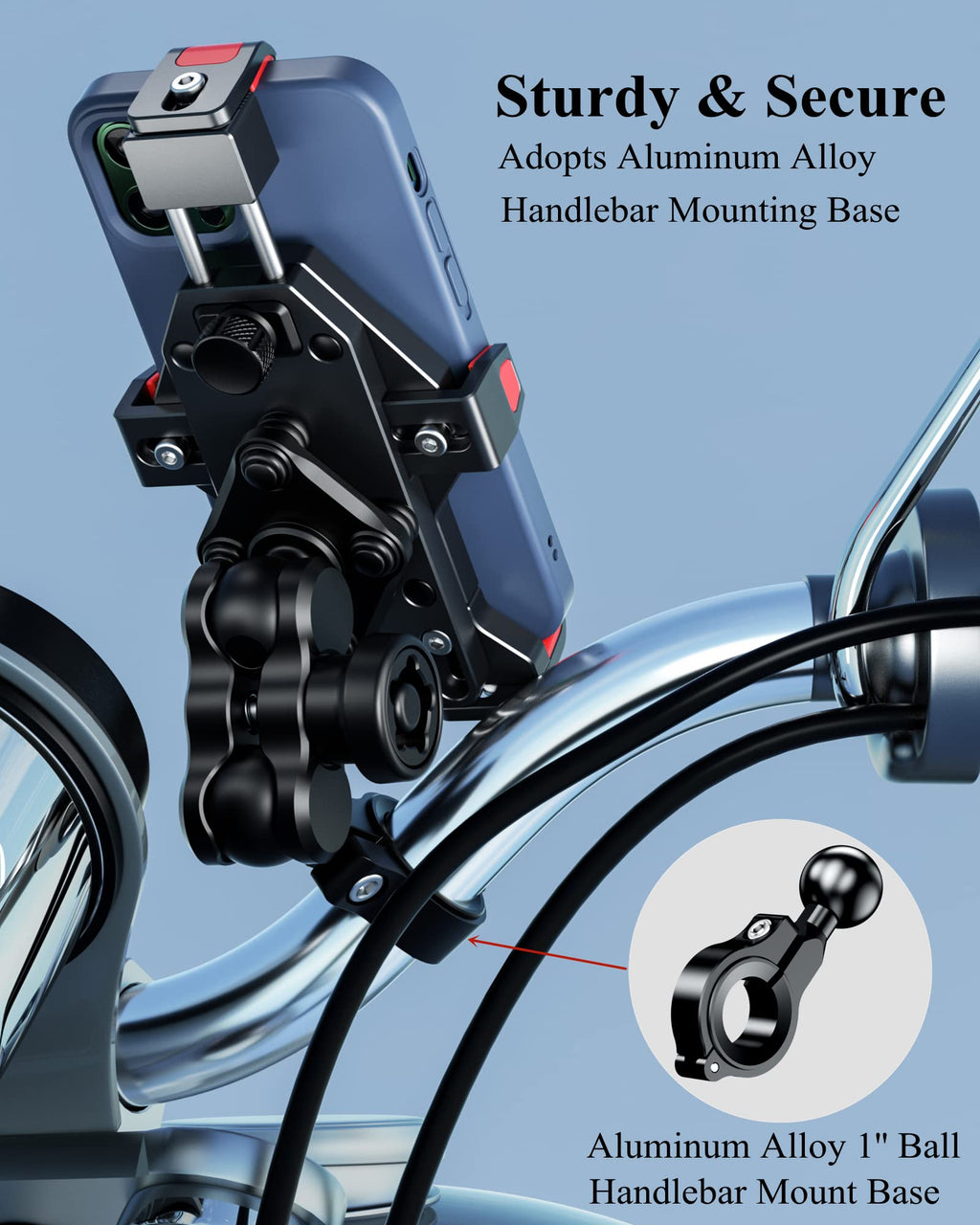 Anti-Theft Aluminum Motorcycle Phone Mount