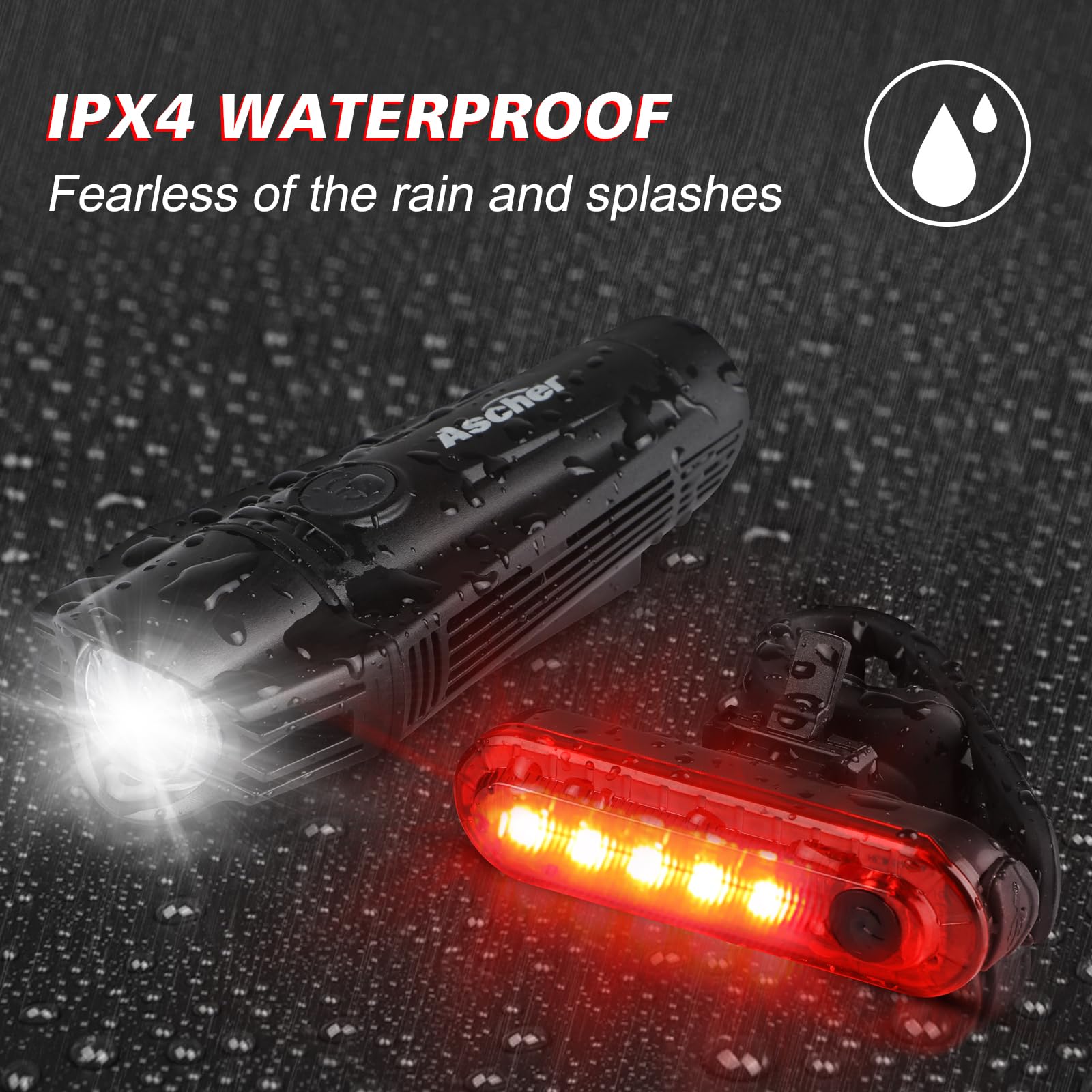 USB Rechargeable Front & Rear Bike Light Set
