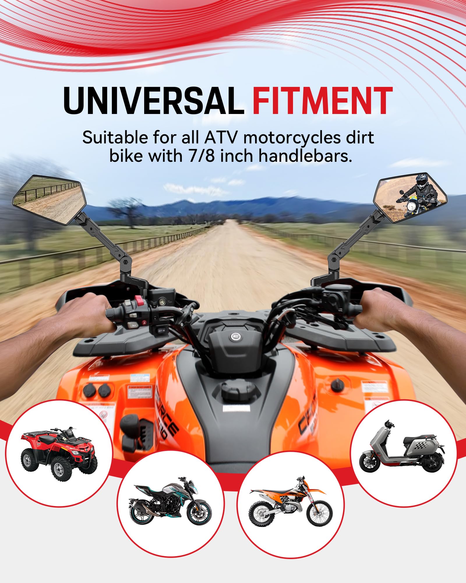 Extendable 360° Adjustable Convex Handlebar Mirror