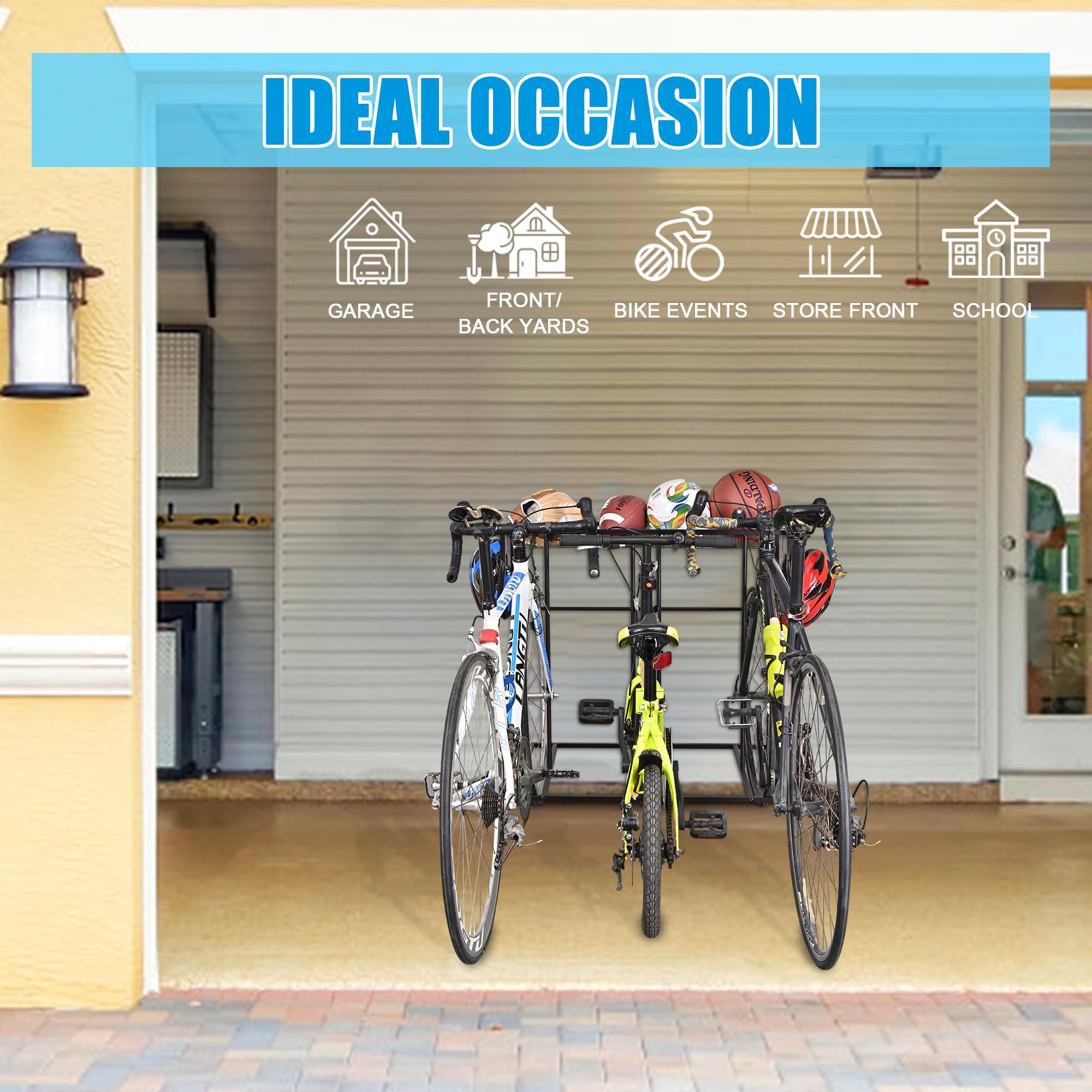 Freestanding 3-Bike Storage Rack for Home Garage