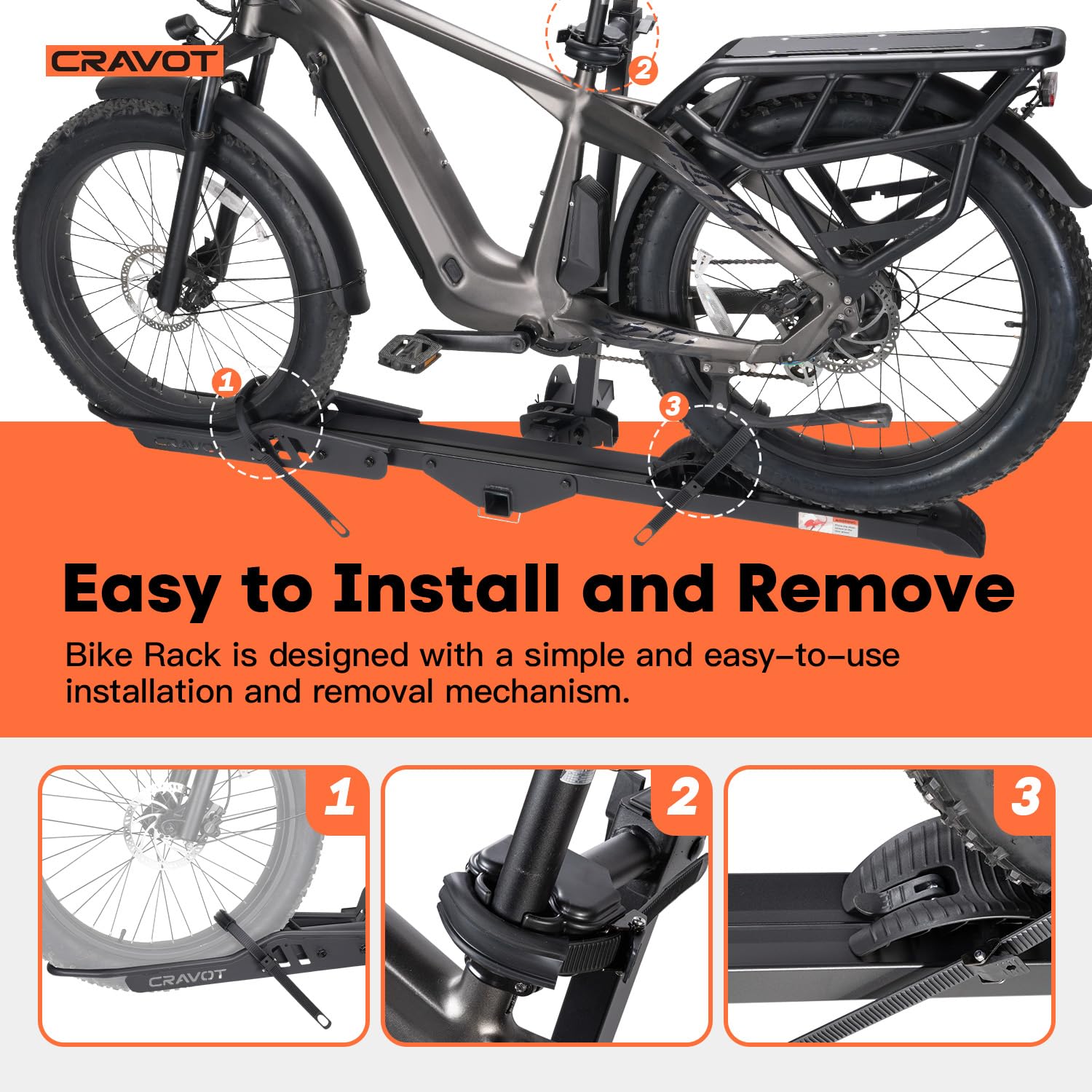 Foldable Heavy-Duty E-Bike Hitch Carrier Rack