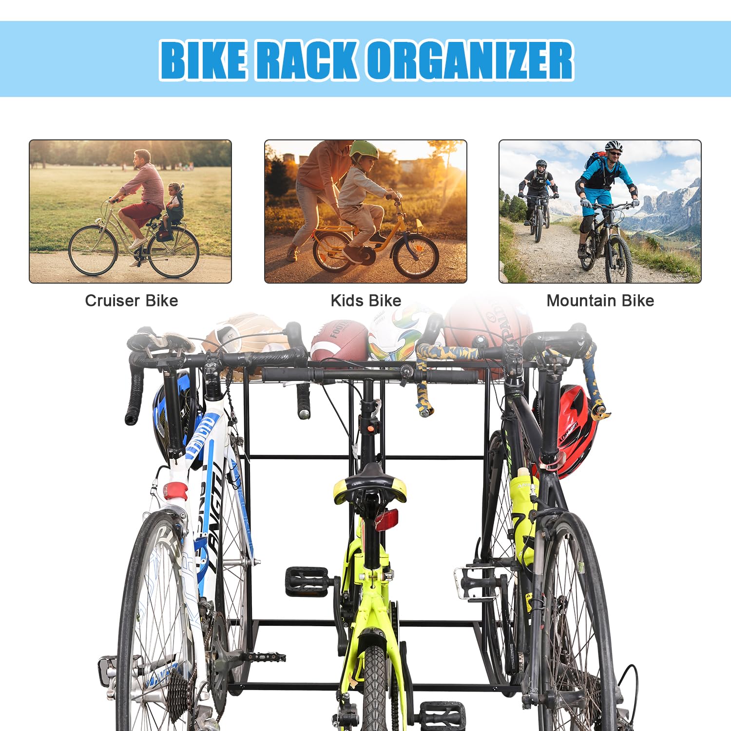 Freestanding 3-Bike Storage Rack for Home Garage