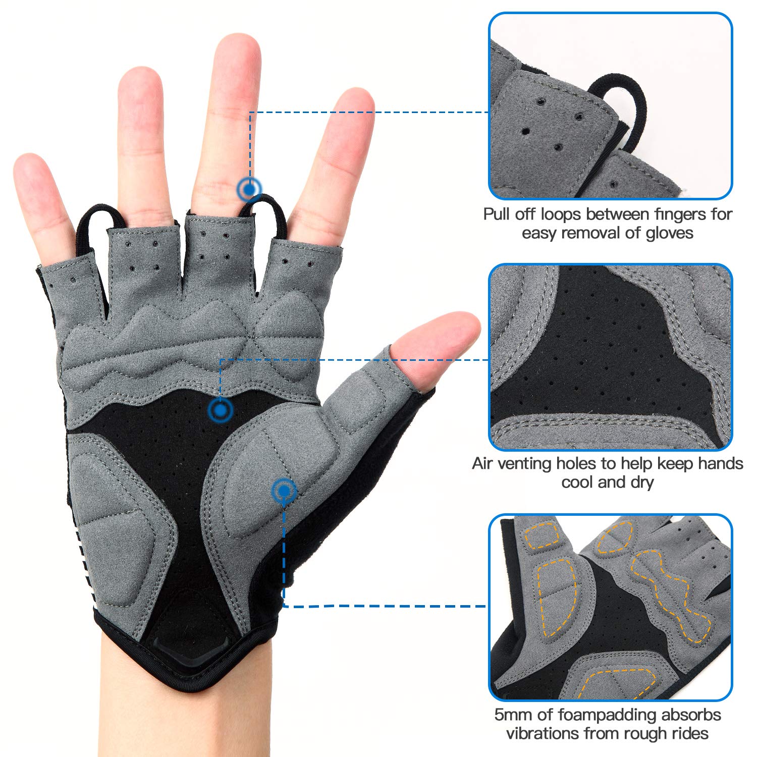 Padded Half-Finger Cycling Gloves With Grip
