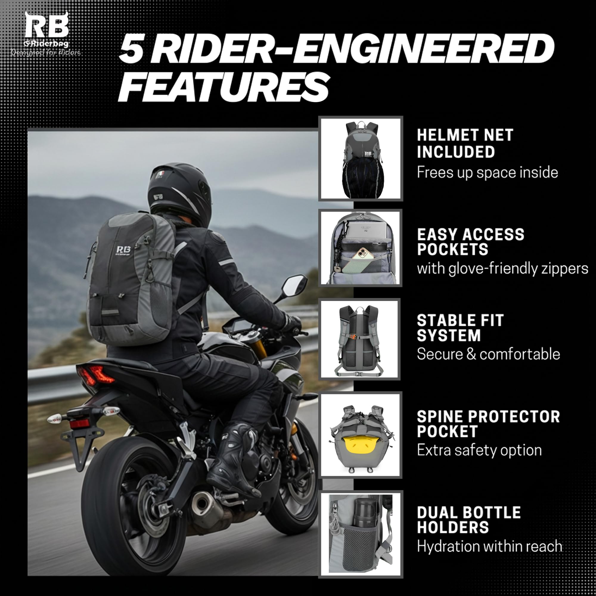 High-Visibility Reflective Rider Travel Backpack