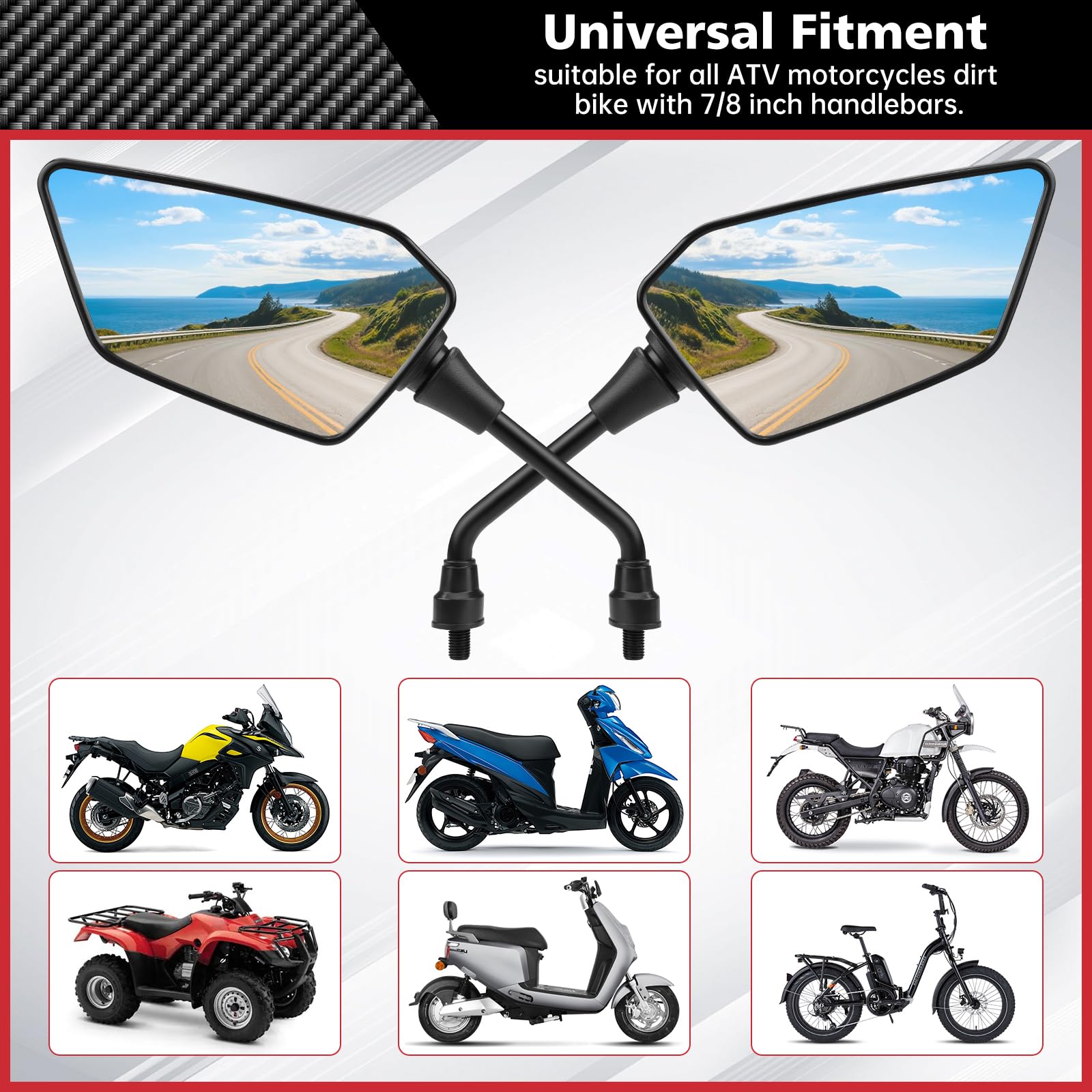 HD Handlebar Mirrors With Universal Mount Set