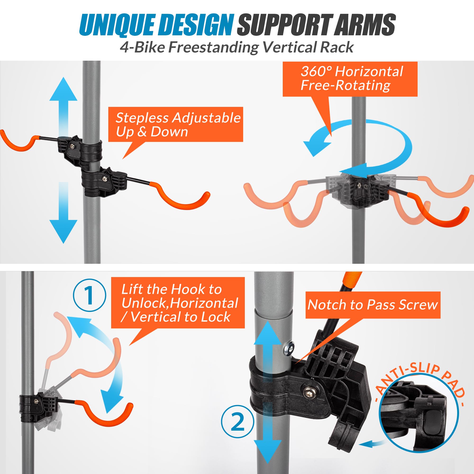 Adjustable 4-Bike Freestanding Storage Rack