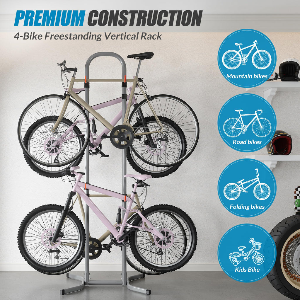 Adjustable 4-Bike Freestanding Storage Rack
